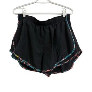 NIKE Dri-Fit Black Women’s XL Activewear Shorts Pink Floral Border Lightweight